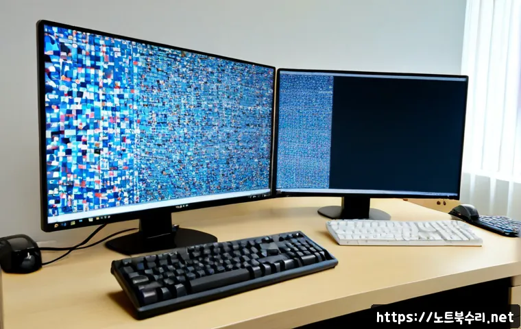 정발산동 STATUS_FILE_CORRUPTION - Photorealistic IT support workstation in a quiet Jeongbalsan-dong apartment office, dual monitors sh...