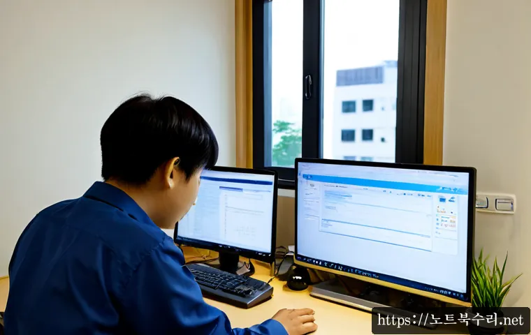 약대동 STATUS_FILE_CORRUPTION - Photorealistic remote-support workstation in a compact Yakdae-dong apartment office, desktop monitor...