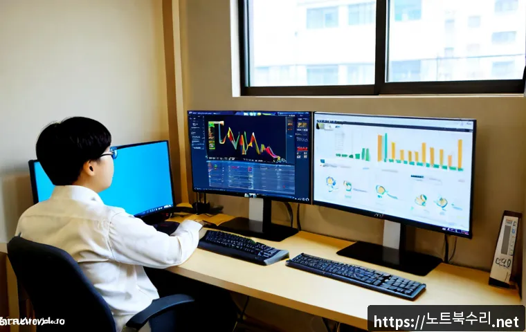 남영동 STATUS_KERNEL_RESOURCE_ERROR - Photorealistic remote-support workstation in a compact Namyeong-dong office, dual monitors showing a...