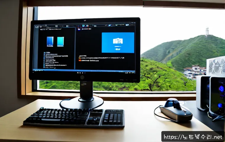 무악동 STATUS_DISK_READ_FAILURE - Photorealistic remote-support workstation in a compact Muak-dong apartment office, dual monitors sho...