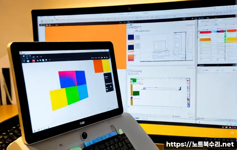 와동 STATUS_IMAGE_CORRUPTION - Photorealistic remote-support workstation in Wadong, a dual-monitor desktop showing a corrupted prod...