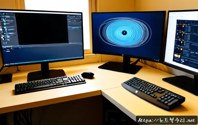 교문동 중고컴퓨터 pc 출장판매설치 - Photorealistic remote PC installation in a compact Gyomun-dong apartment home office, technician con...