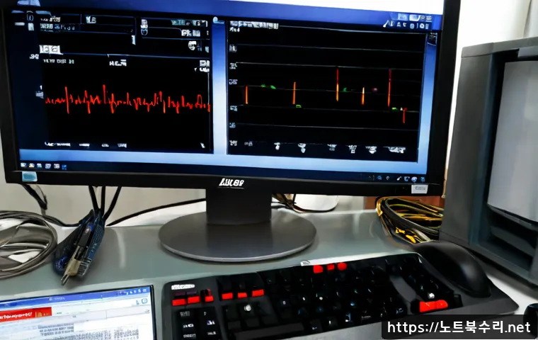 만송동 STATUS_KERNEL_DISK_ERROR - Photorealistic IT support workstation in a quiet Korean residential-office district, desktop monitor...