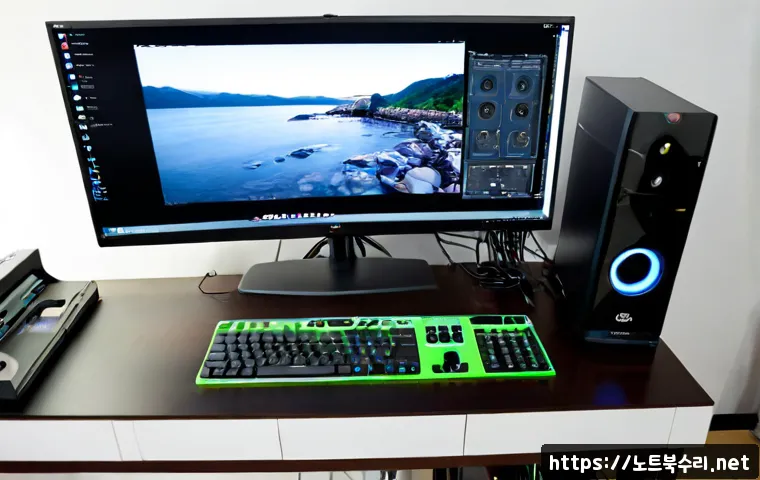 고덕면 본체 꺼졌다 켜졌다 할때 - Photorealistic remote-support workstation in a quiet Godeok-myeon home office, desktop tower repeate...