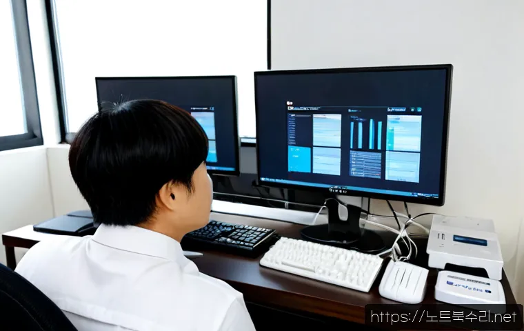 홍은동 공장초기화복구 - Photorealistic remote-support workstation in a compact Hong-eun-dong apartment office, technician ca...