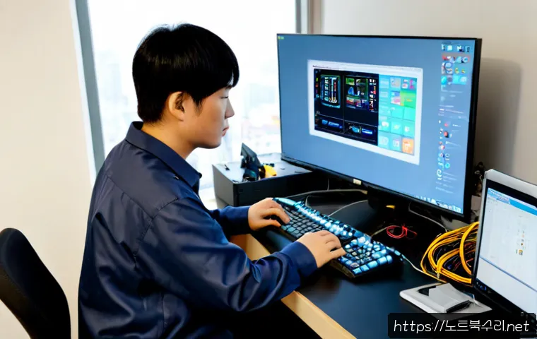 반송동 파워조립 및 교체수리 - Photorealistic computer repair workstation in a compact Bansong-dong apartment office, technician in...