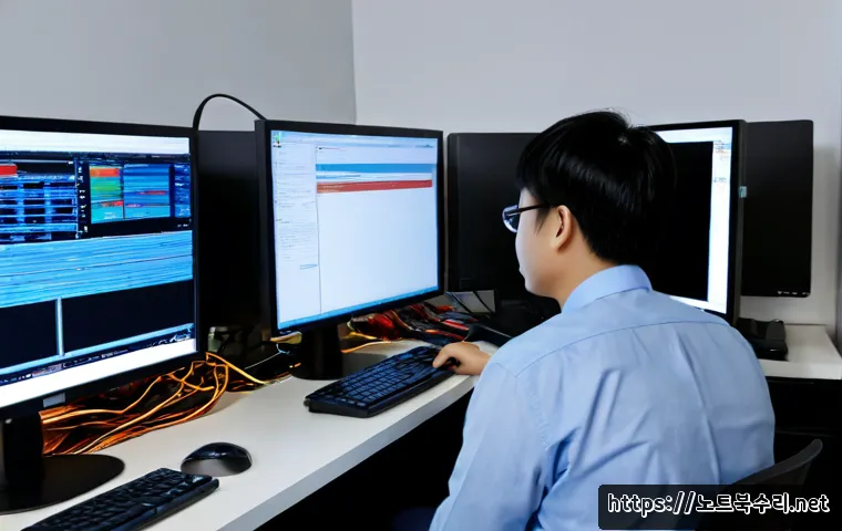 삼산동 STATUS_UNSUCCESSFUL - Photorealistic IT support workstation in a modern Samsan-dong office, dual monitors showing a clean ...