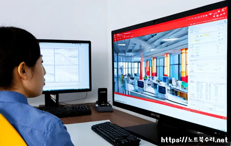 논현동 SYSTEM_LICENSE_VIOLATION - Photorealistic IT support workstation in a polished Nonhyeon-dong style design office, frustrated ar...
