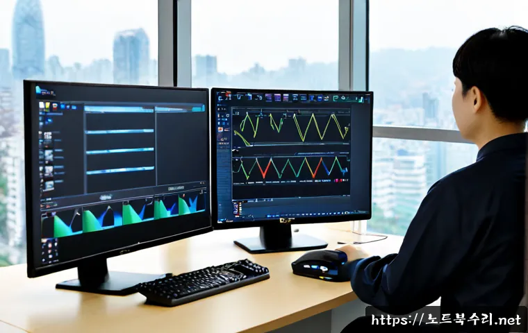 광명동 STATUS_INVALID_DISPOSITION - Photorealistic IT support workstation in a compact Gwangmyeong apartment office, dual monitors showi...