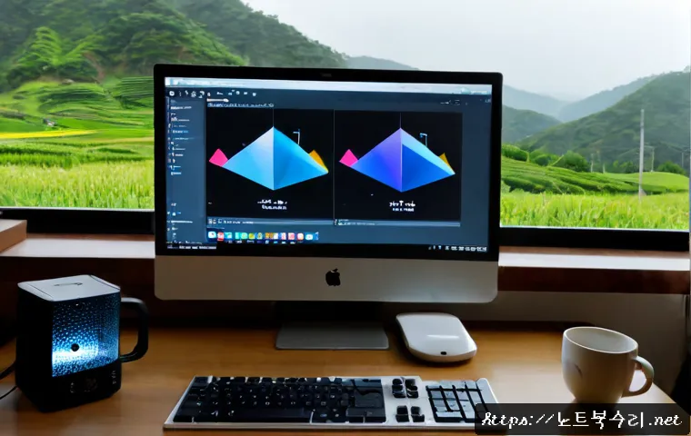 옥천면 STATUS_INVALID_OBJECT - Photorealistic remote-support workstation in a quiet rural Korean home office, dual monitors showing...