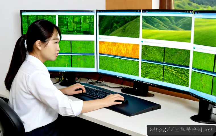 삼산면 STATUS_KERNEL_RESOURCE_ERROR - Photorealistic IT support workstation in a quiet rural township office, dual monitors showing a clea...