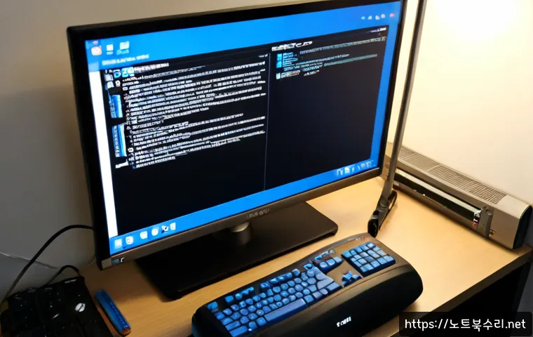 장곡동 NTFS_FILE_SYSTEM - Photorealistic remote-support workstation in a compact Janggok-dong apartment office, desktop monito...