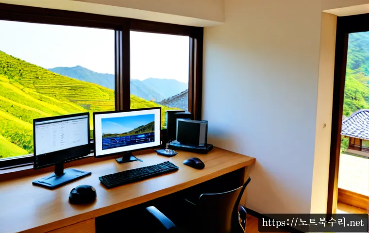 청운동 STATUS_FILE_NOT_FOUND - Photorealistic remote-support workstation in a quiet Cheongun-dong home office, ultrawide monitor sh...