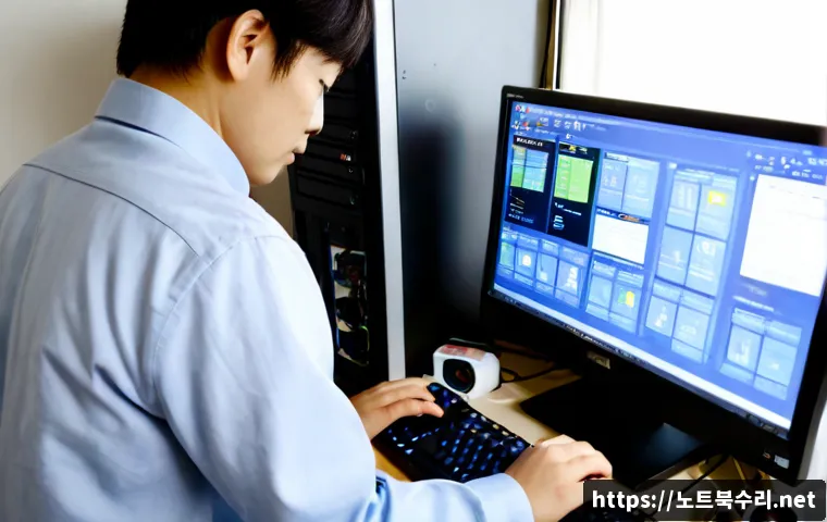 둔촌동 윈도우8 windows8 재설치 포맷 초기화 - Photorealistic PC repair workstation in a compact apartment near a quiet eastern Seoul neighborhood,...