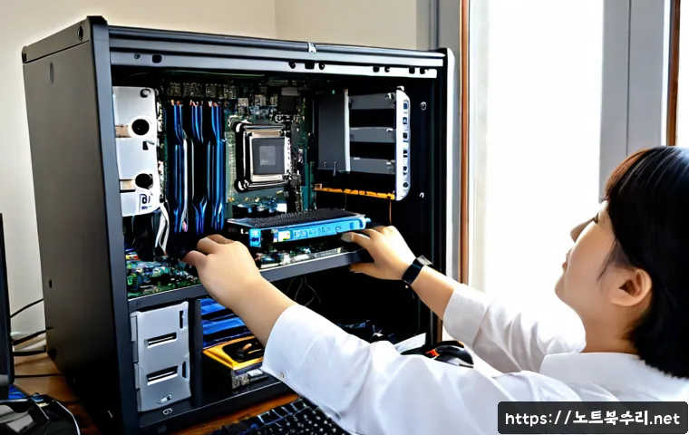 선원면 메모리조립 및 교체수리 - Photorealistic computer repair workstation in a quiet Seonwon-myeon home office, technician wearing ...