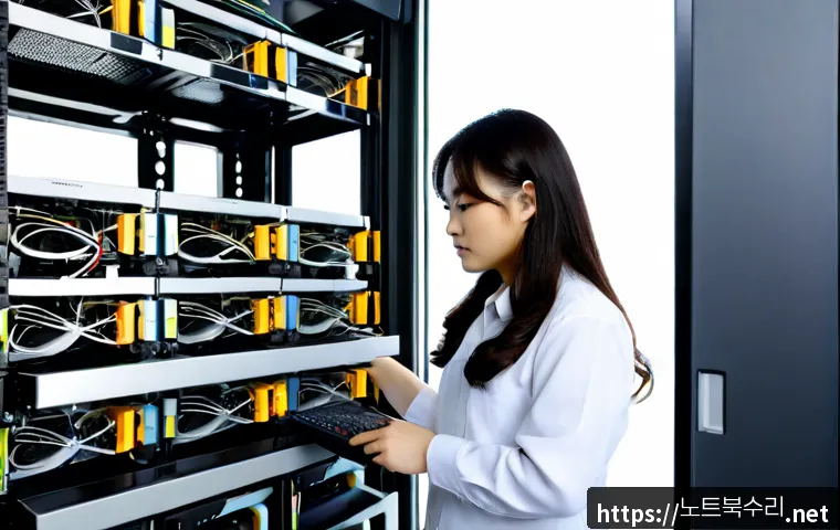 판교동 server출장방문수리점 - Photorealistic IT technician performing on-site server maintenance in a modern Pangyo office worksta...