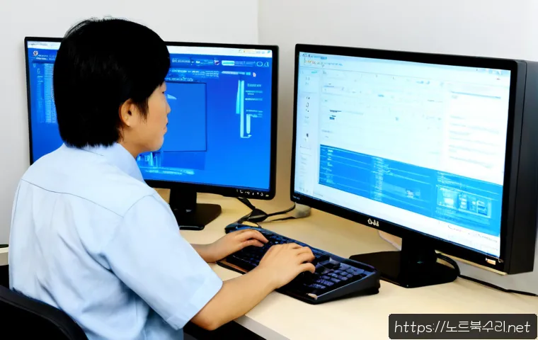 다율동 STATUS_KERNEL_THREAD_TIMEOUT - Photorealistic IT support workstation in a modern Dae-yul-dong office, desktop monitor showing a non...