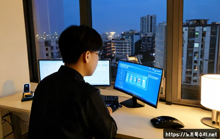 공릉동 STATUS_STACK_BUFFER_OVERRUN - Photorealistic IT support workstation in a compact Gongneung-dong apartment office, dual monitors sh...