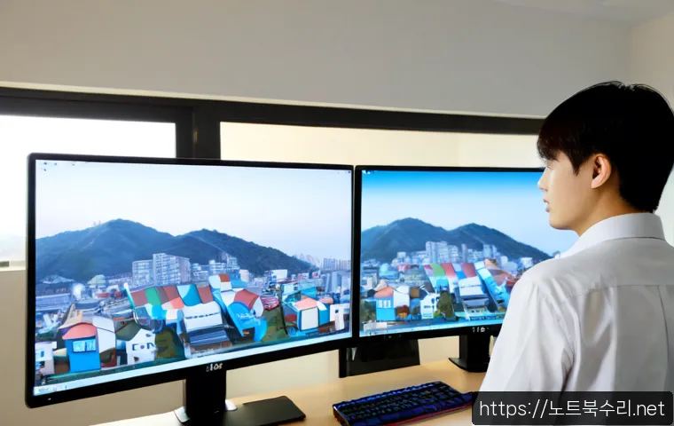 불현동 STATUS_INVALID_PAGE - Photorealistic IT support workstation in a compact apartment office in Bulhyeon-dong, dual monitors ...