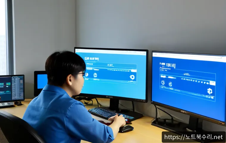 평안동 DPC_WATCHDOG_VIOLATION - Photorealistic remote-support workstation in a compact Pyeongan-dong apartment office, dual monitors...