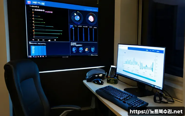 안암동 VIDEO_MEMORY_MANAGEMENT_INTERNAL - Photorealistic remote-support workstation in a compact Anam-dong apartment office, dual monitors sho...