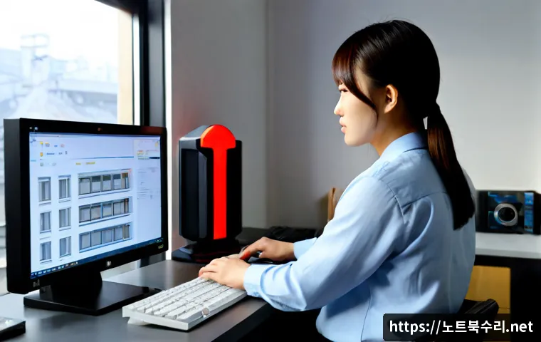 서계동 STATUS_KERNEL_DEVICE_ERROR - Photorealistic desktop workstation in a compact Seogye-dong design studio, an architect reviewing a ...