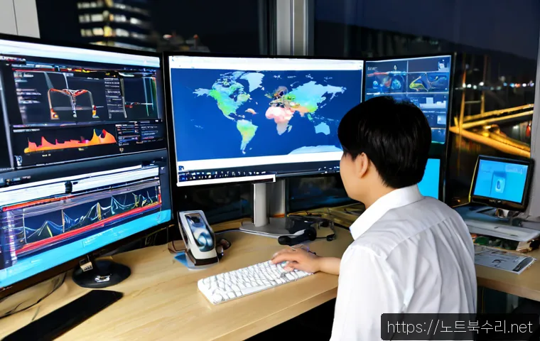 한강로 DRIVER_VERIFIER_DETECTED_VIOLATION - Photorealistic IT support workstation in a modern Yongsan office near Han River, dual monitors showi...