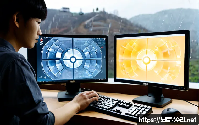 지동 CLOCK_WATCHDOG_TIMEOUT - Photorealistic product design workstation in a compact Ji-dong studio, dual monitors showing a froze...