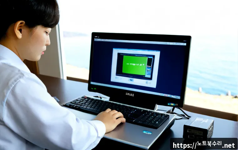 진동면 부트캠프설치 - Photorealistic remote-support workstation in a quiet coastal Korean township office, technician conf...
