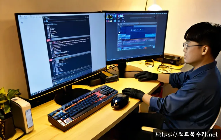 쌍문동 KERNEL_DATA_INPAGE_ERROR - Photorealistic remote IT support scene in a compact Ssangmun-dong apartment workspace, desktop tower...