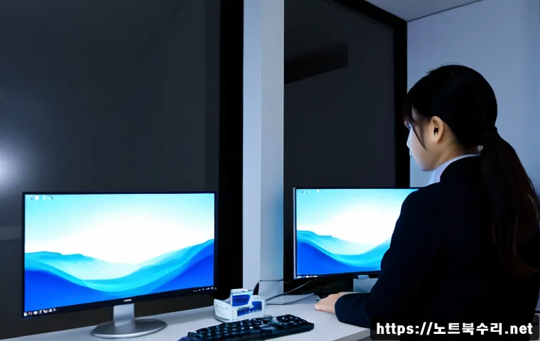 왕징면 PAGE_FAULT_IN_NONPAGED_AREA - Photorealistic remote-support workstation in a quiet Wangjing-myeon office, a desktop monitor frozen...