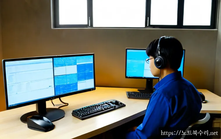 대월면 STATUS_KERNEL_ACCESS_DENIED - Photorealistic remote-support workstation in a quiet industrial office near low agricultural hills, ...