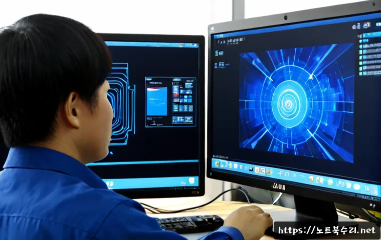 금정동 SYSTEM_LICENSE_VIOLATION - Photorealistic remote IT support workstation in Geumjeong-dong, a desktop monitor showing an abstrac...