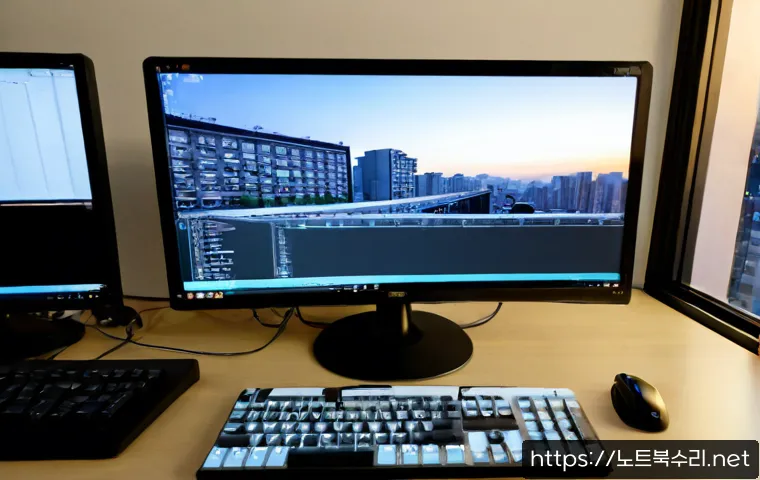 영등포동 Press Ctrl Alt Del to restart - Photorealistic IT support workstation in Yeongdeungpo-dong, desktop monitor showing a clean abstract...