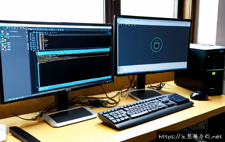 만리동 STATUS_CONNECTION_REFUSED - Photorealistic remote IT support workstation in a compact Manri-dong office near an old rail-side ne...