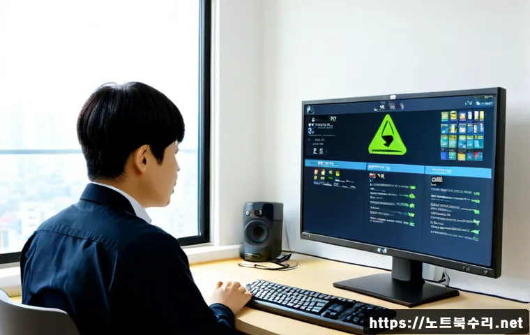 보라매동 STATUS_PROTECTION_ERROR - Photorealistic remote-support workstation in a compact Seoul apartment near Boramae, desktop monitor...