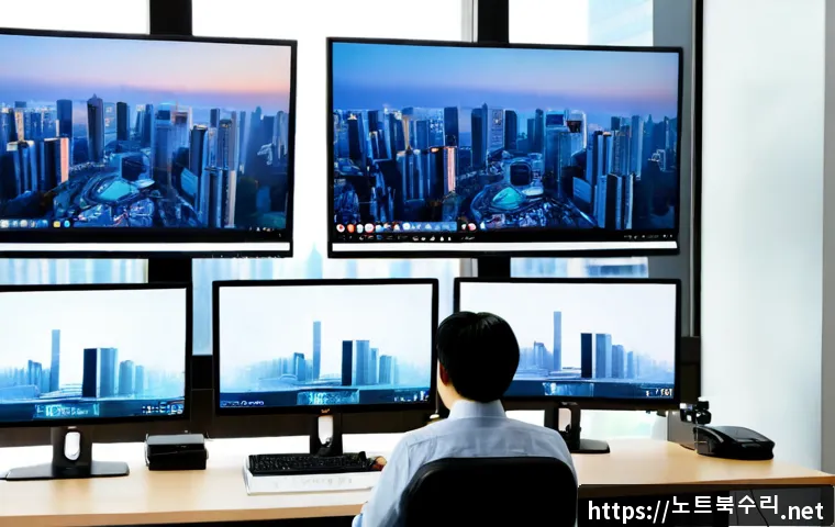 서초구 STATUS_KERNEL_THREAD_TIMEOUT - Photorealistic premium architectural workstation in Seocho, Seoul, dual widescreen monitors showing ...