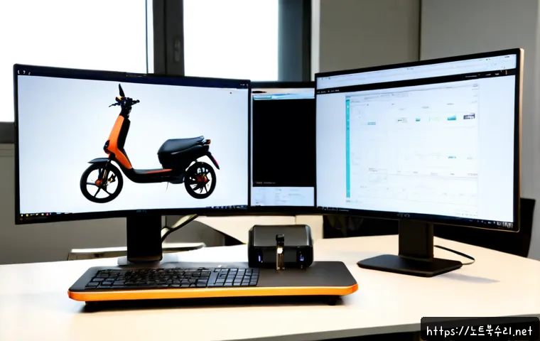 전동 STATUS_NETWORK_ACCESS_DENIED - Photorealistic electric mobility engineering workstation in a modern Seoul office, designer using a ...