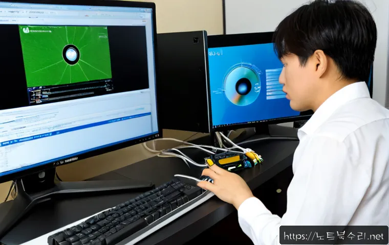 성남동 STATUS_KERNEL_UNSUPPORTED_DEVICE - Photorealistic IT support workstation in a compact Seongnam neighborhood office, desktop monitor sho...