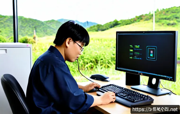 화도읍 STATUS_INVALID_DEVICE_REQUEST - Photorealistic remote support workstation in a quiet township office near low wooded hills, IT techn...