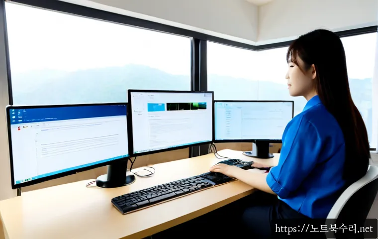 달안동 BOOTMGR is Compressed - Photorealistic remote-support workstation in a compact modern office, dual monitors showing a clean ...