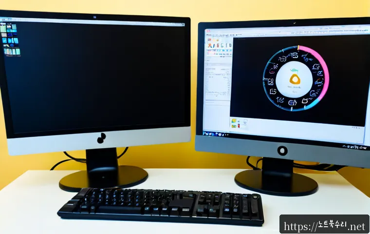 용이동 IO1_INITIALIZATION_FAILED - Photorealistic IT support workstation in a compact Yongin neighborhood office, dual monitors showing...