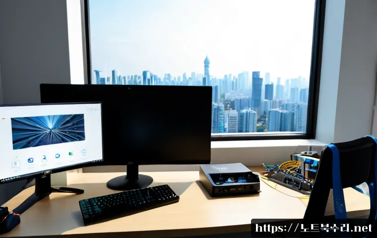 일산동구 DEVICE_DRIVER_MISMATCH - Photorealistic modern workstation in Ilsandong-gu, an IT technician reconnecting a graphics card ins...