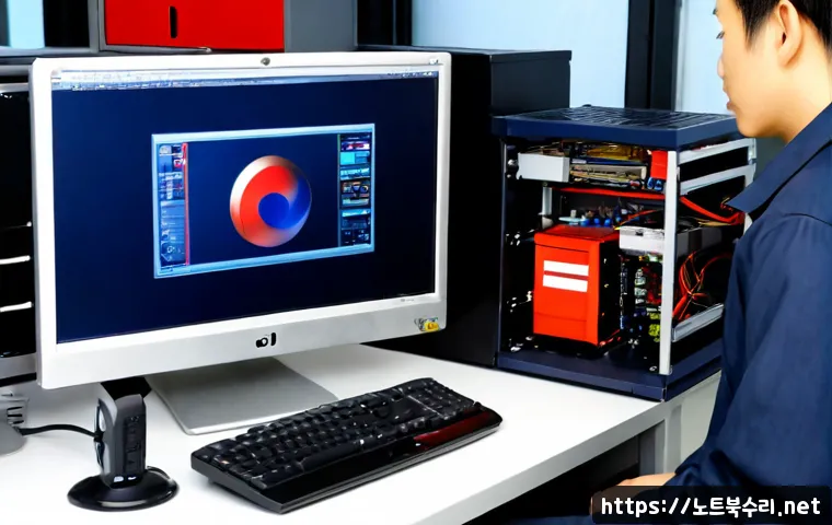 호매실동 STATUS_DISK_WRITE_FAILURE - Photorealistic IT support workstation in a modern apartment-office district, desktop monitor showing...