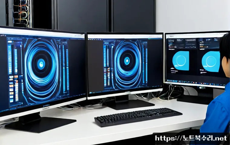 산남동 STATUS_KERNEL_FILE_SYSTEM_ERROR - Photorealistic IT support workstation in a modern Cheongju office near a quiet residential district,...