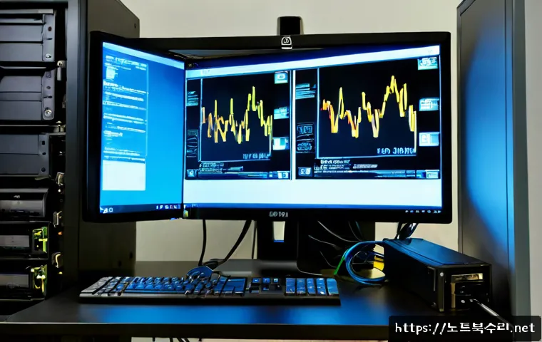 인계동 STATUS_DISK_READ_FAILURE - Photorealistic IT support workstation in a modern Ingyedong office, desktop computer halted at a dar...