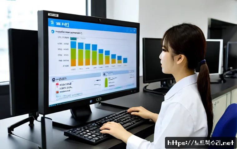 마장동 STATUS_INSTRUCTION_FAILED - Photorealistic remote-support workstation in a compact Majang-dong food distribution office, technic...