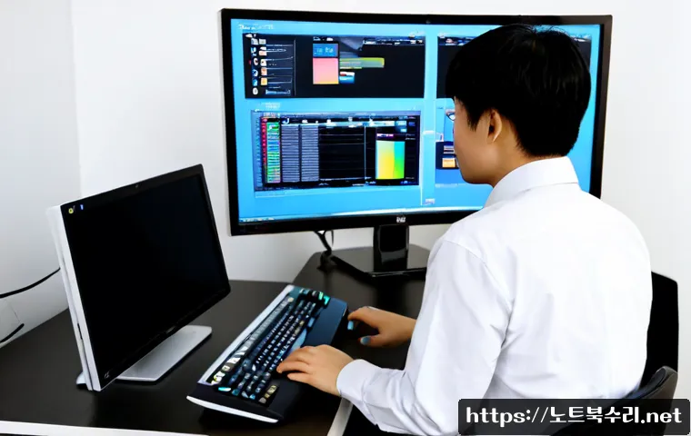 신정동 STATUS_MODULE_CORRUPTION - Photorealistic remote IT support workstation in a compact Sinjeong-dong apartment office, ultrawide ...