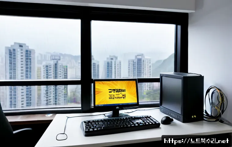 병점동 SYSTEM_LICENSE_VIOLATION - Photorealistic IT support workstation in a compact Korean apartment-office setting, dual monitors sh...