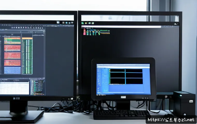 삼정동 BOOTMGR is Compressed - Photorealistic IT support workstation in a compact industrial office, desktop monitor showing a mini...